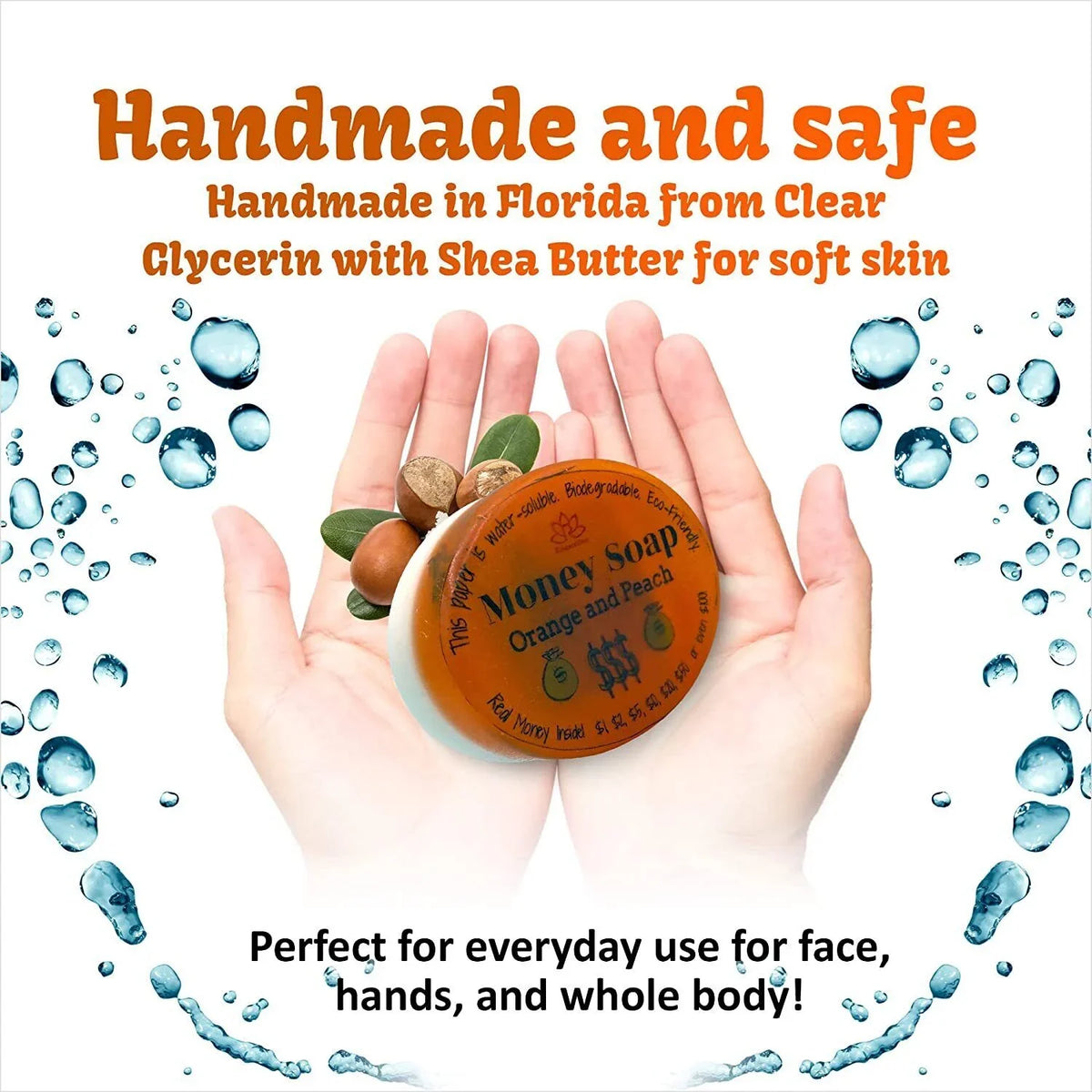 Money Peach Soap with and Inside Real Bar Orange Glycerin