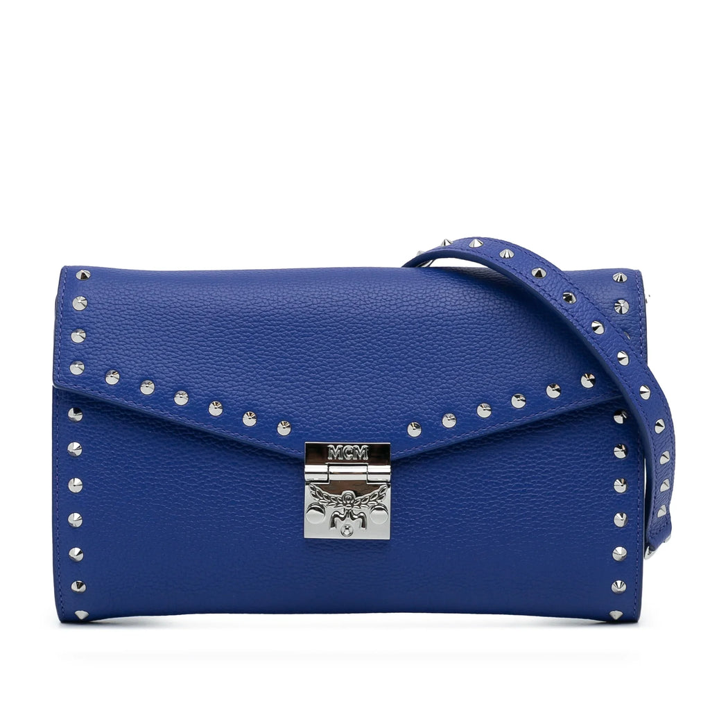 Pre-Owned Unisex Leather (Good) Wallet Crossbody Calf on Chain Studded Patricia Authenticated Blue Bag