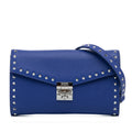 Pre-Owned Unisex Leather (Good) Wallet Crossbody Calf on Chain Studded Patricia Authenticated Blue Bag