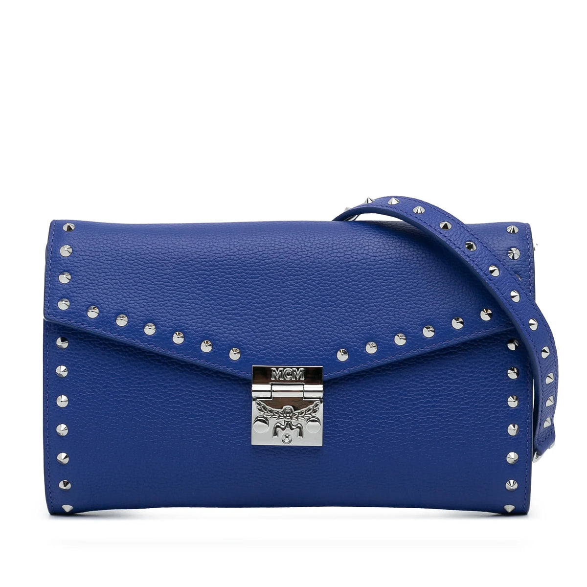 Pre-Owned Unisex Leather (Good) Wallet Crossbody Calf on Chain Studded Patricia Authenticated Blue Bag