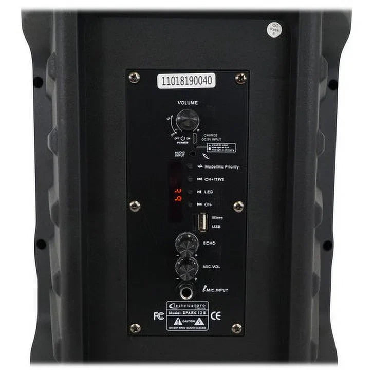 Bluetooth Speaker - Portable Pro Box Open Technical Black SPARK12B 12" Powered Battery