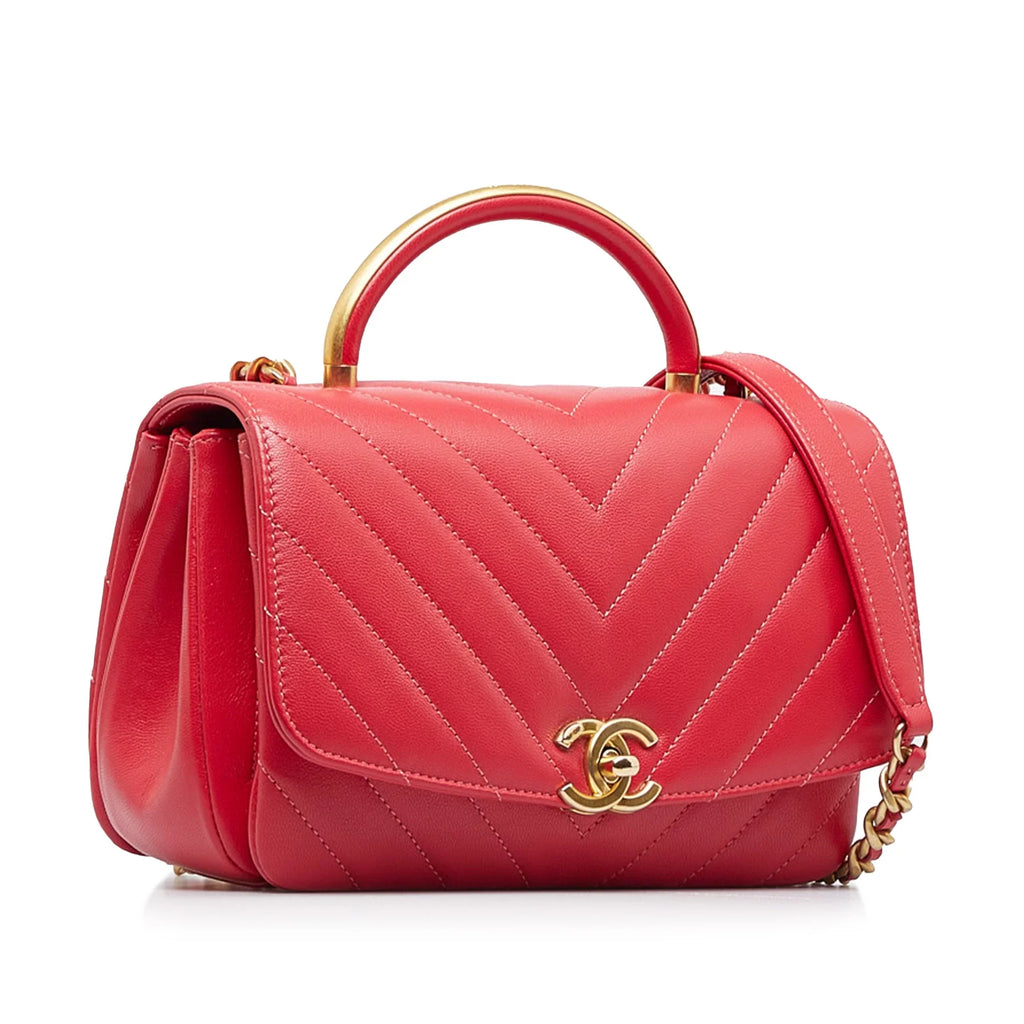 Unisex Authenticated Satchel Leather (Good) Red Pre-Owned Chanel Lambskin Chevron Flap