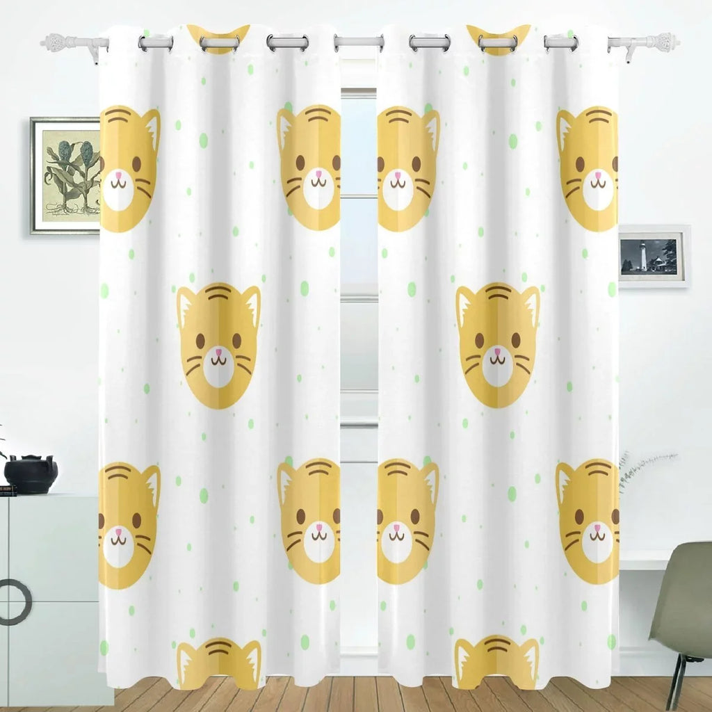 Inches) Curtain Heads Curtains Room,2 Cartoon Flat Tiger Bedroom POPCreation Window Panel Blind Blackout (52Wx84L Curtain Thermal Pattern Living Darkening for