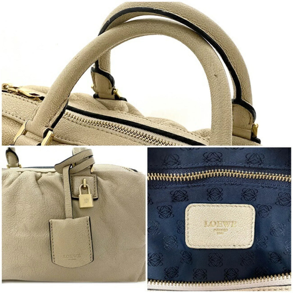 Handbag Boston Champagne Anagram Women's Pre-Owned Loewe Leather Gold (Good) Lame 2way