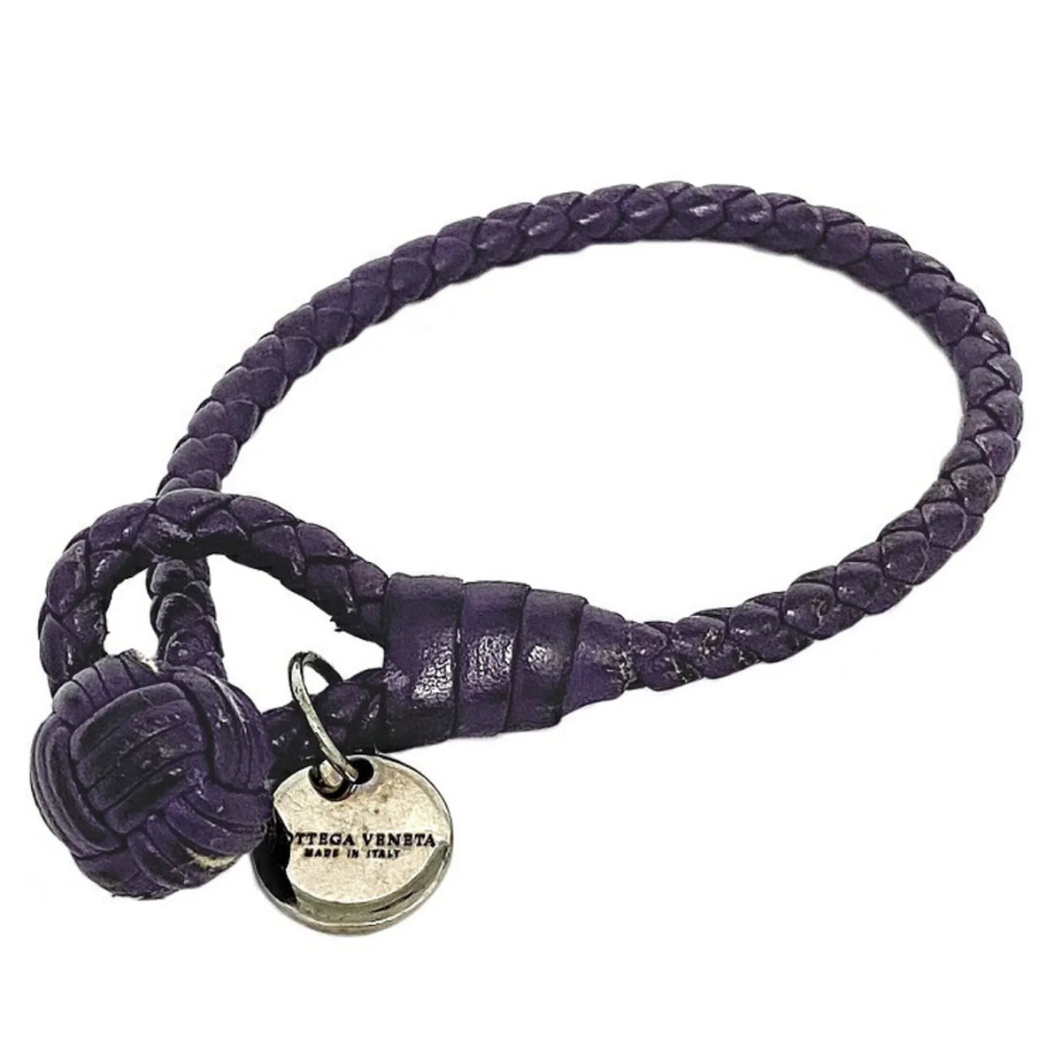 Purple,Silver Charm (Fair) Ec-14203 Pre-Owned Veneta Bottega Leather Bracelet