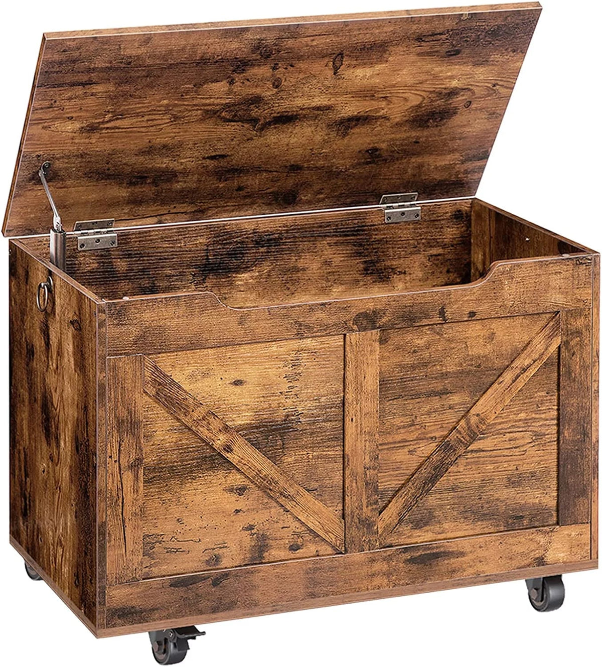 Hinge, Brown Assembly, Movable, Safety Entryway Wheels, Easy Supports Shoe Bench, lb, Wooden Bench Chest, Rustic Sturdy U-Shaped Storage Trunk Opening, on Storage Storage FG74CW01 220 Bench,