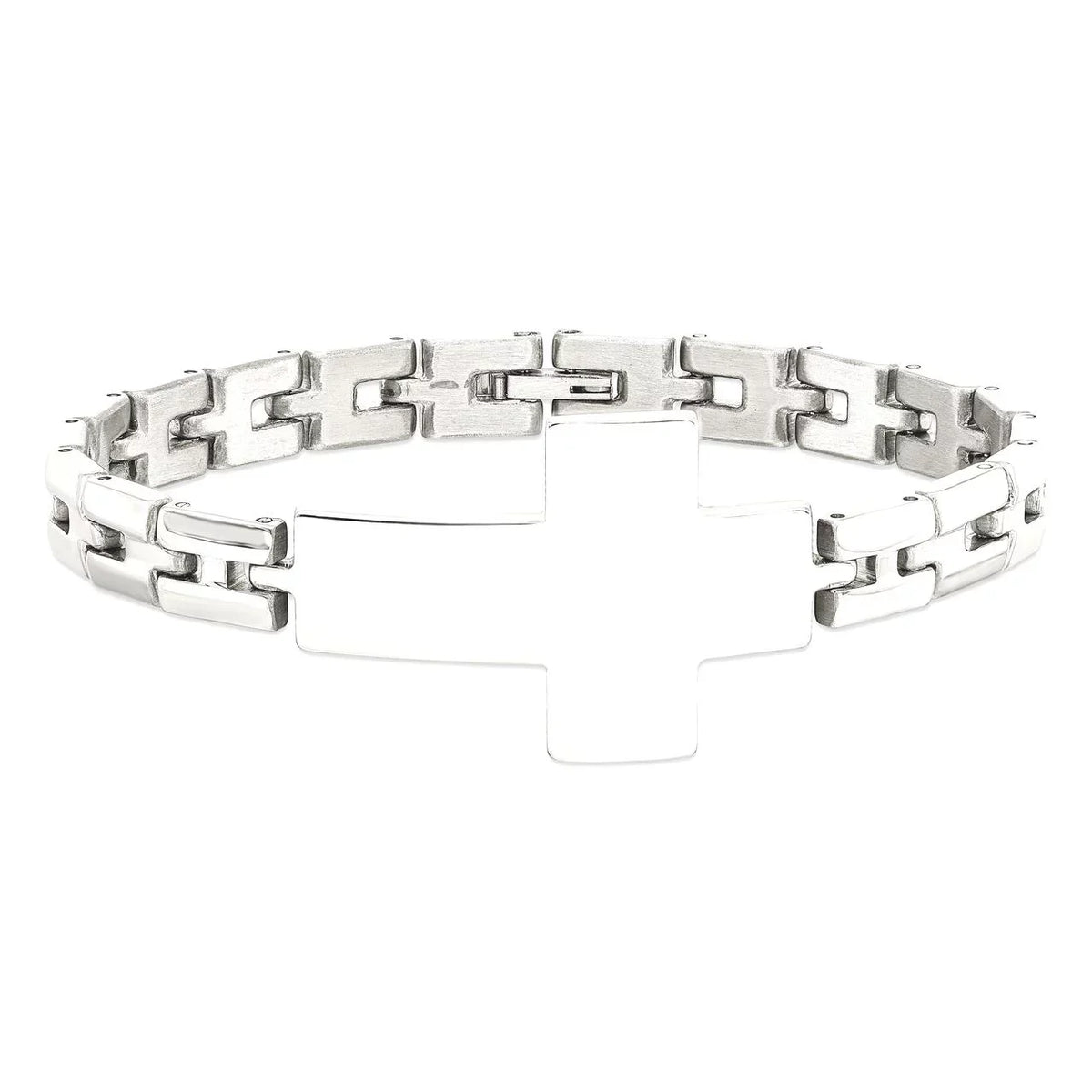 Link Inch Steel Stainless Primal Polished Bracelet Steel Cross 8