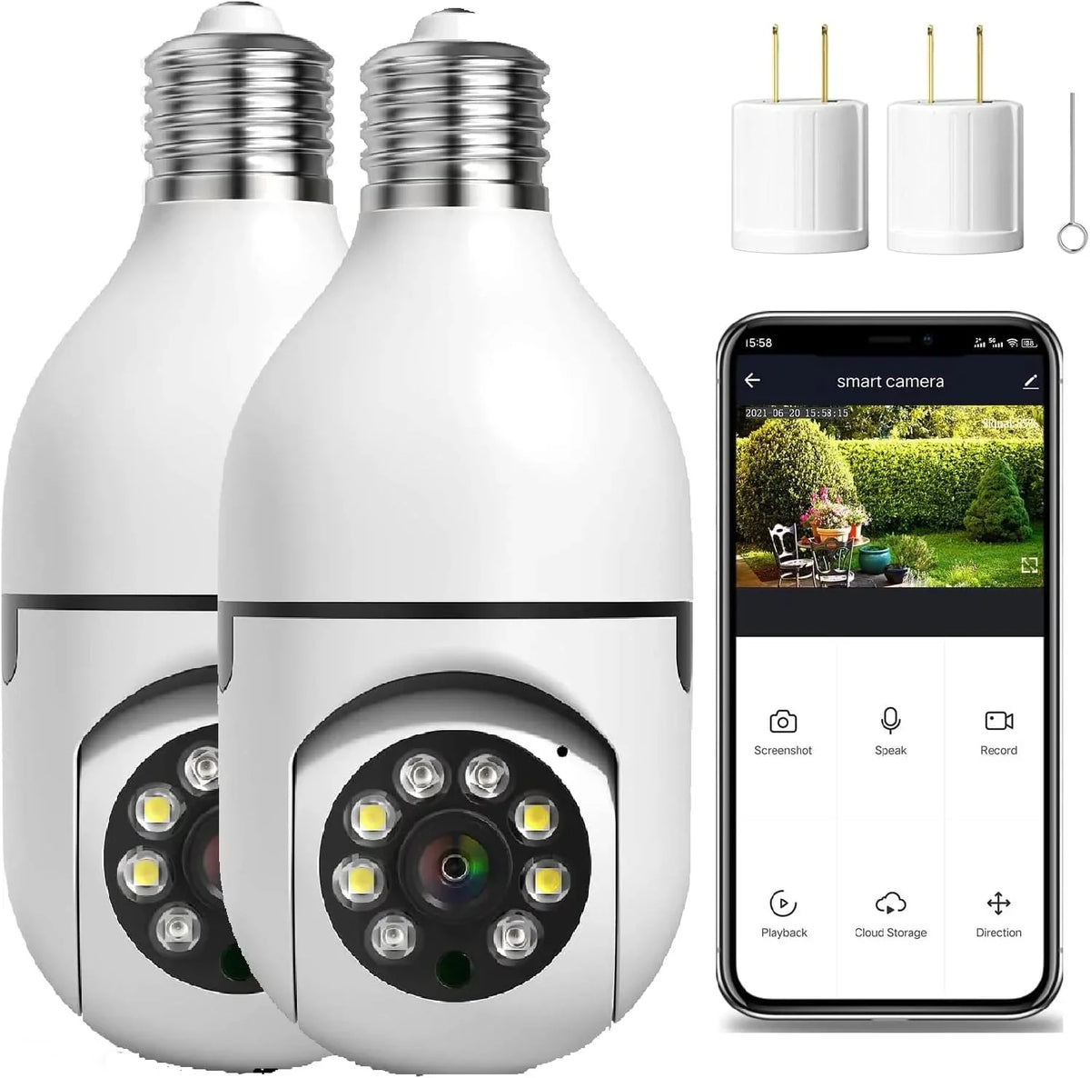 Outdoor Light 3MP Pack Home 360° Light 2 Camera Security, , Socket Bulb for Security Smart Security Camera