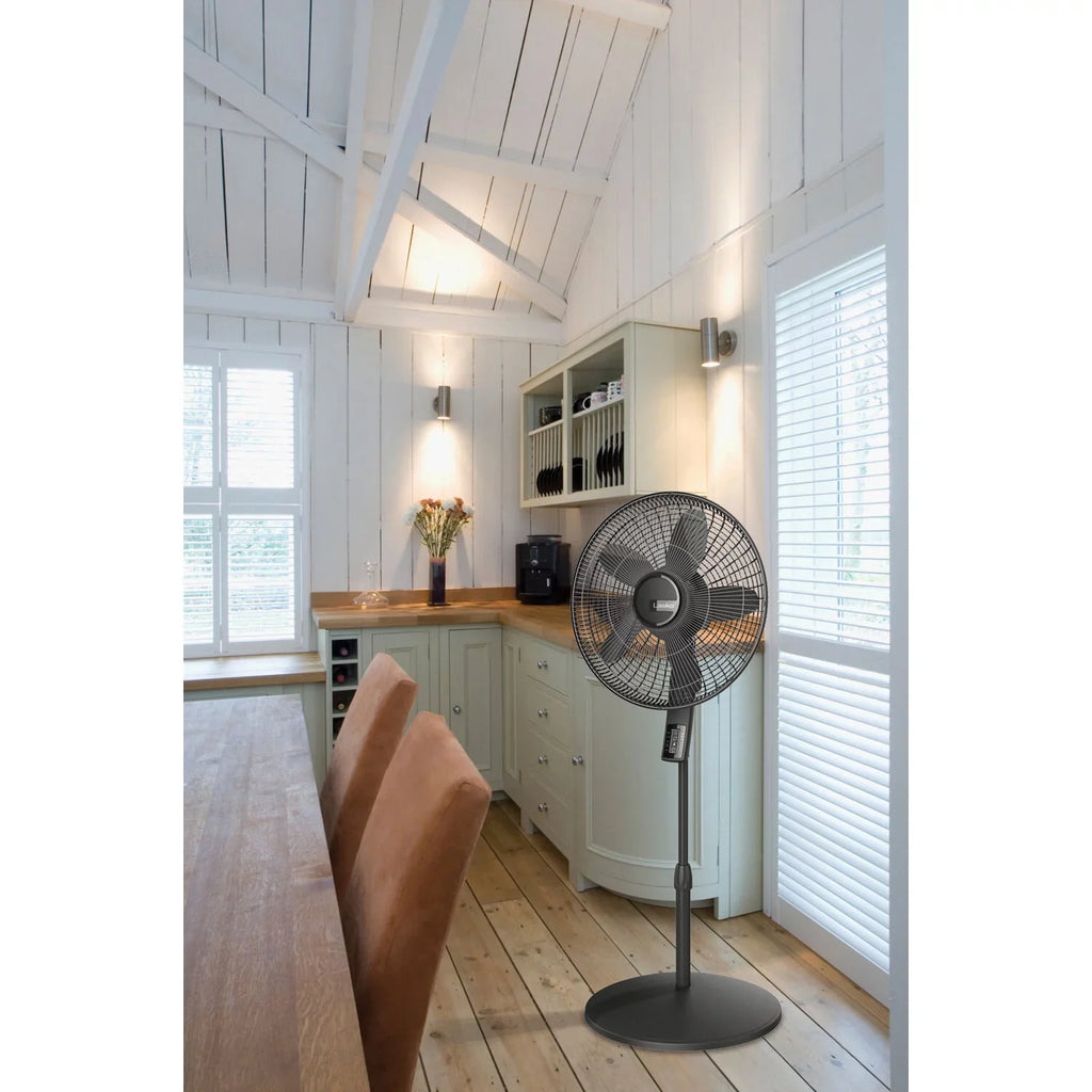 Blade Adjustable Remote Fan Elite Thermostat, Control and Collection Black Pedestal with Quiet Lasko