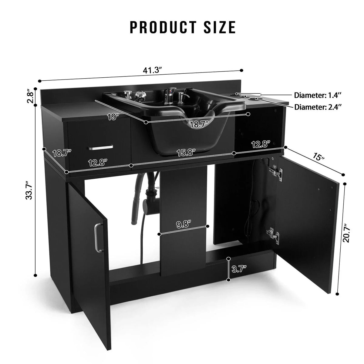 ,Hair Artist Station Salon Trap,Drawer(Black) Hair Beauty Shampoo Holes,P with Backwash Dryer Sink hand