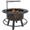 Grate Round, Wood Adjustable and with Poker, Pit Picnic, Black Cooking Firepit for Grill Burning Fire Capri Outdoor Backyard, 33" Patio,