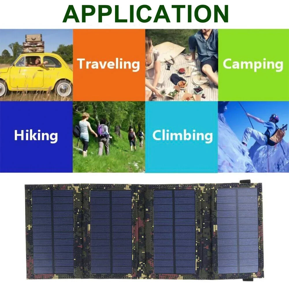 Charger Phone Bank Panel Folding Camping Power Solar Outdoor Hiking 80W