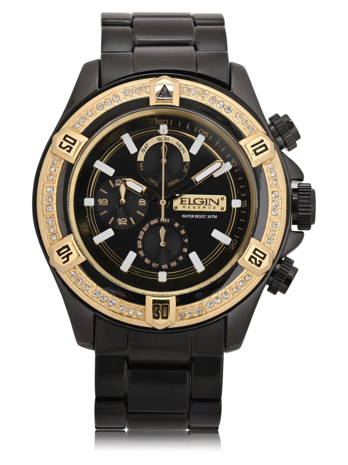Elgin FG160064 Adult - Black Male Chrono and Watch Display with Analog Gold