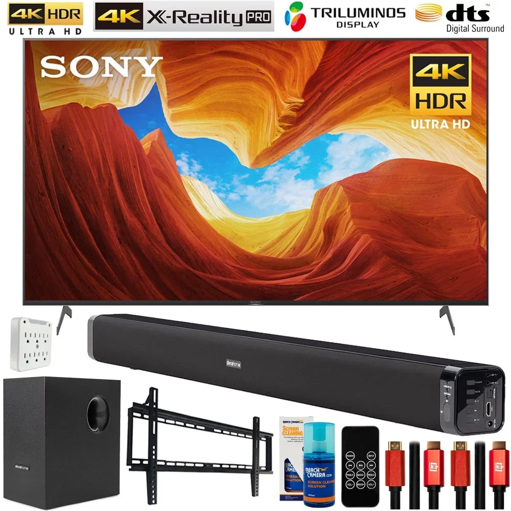 with 2020 4K Sound Smart Bundle 6-Outlet Bar 2020 Array Surge Subwoofer, Cleaner with Full XBR55X900H and Deco Gear Screen Sony Adapter, Mount, 55-inch Wall Essentials