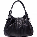 Valentina Leather Shoulder Artisan 115-8655-Black Italian Black Luxury Womens Handbag,