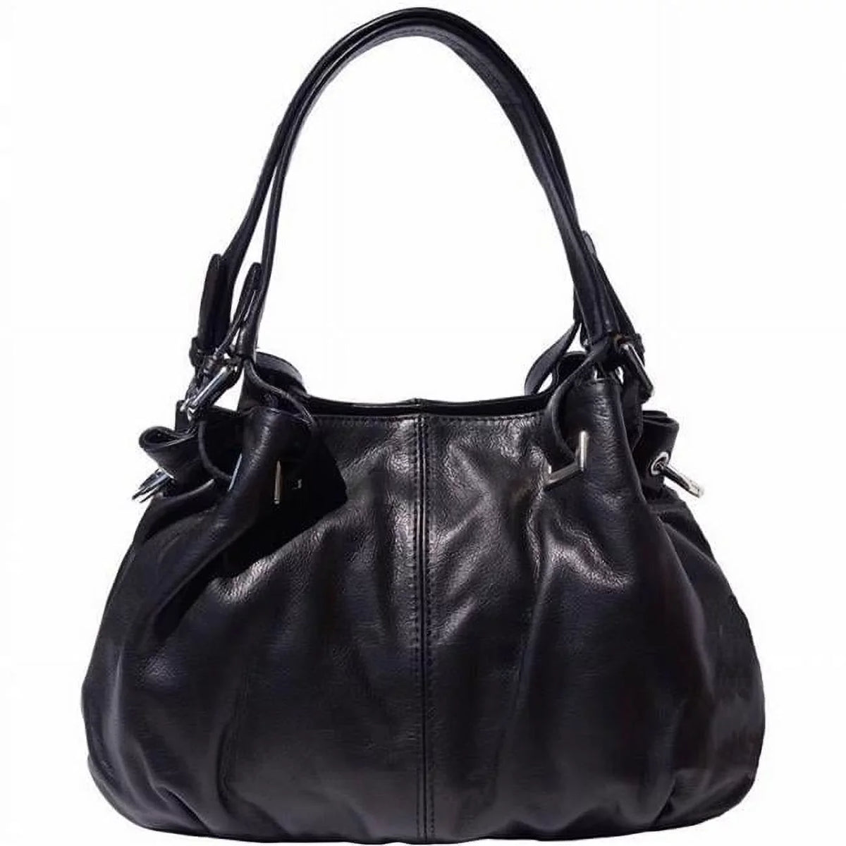 Valentina Leather Shoulder Artisan 115-8655-Black Italian Black Luxury Womens Handbag,