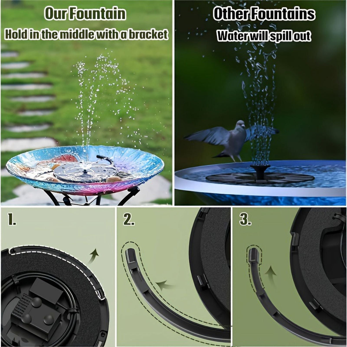 Powered Patio, Nozzles, Plastic 1pc Multiple Feature Operation Upgraded Outdoor Fountain Inch Bird Wires, Pond, Corded Moisture Bath For Solar Kit Solar 9.8-Foot 7.08 Pump, Electric Garden, With 3.5W