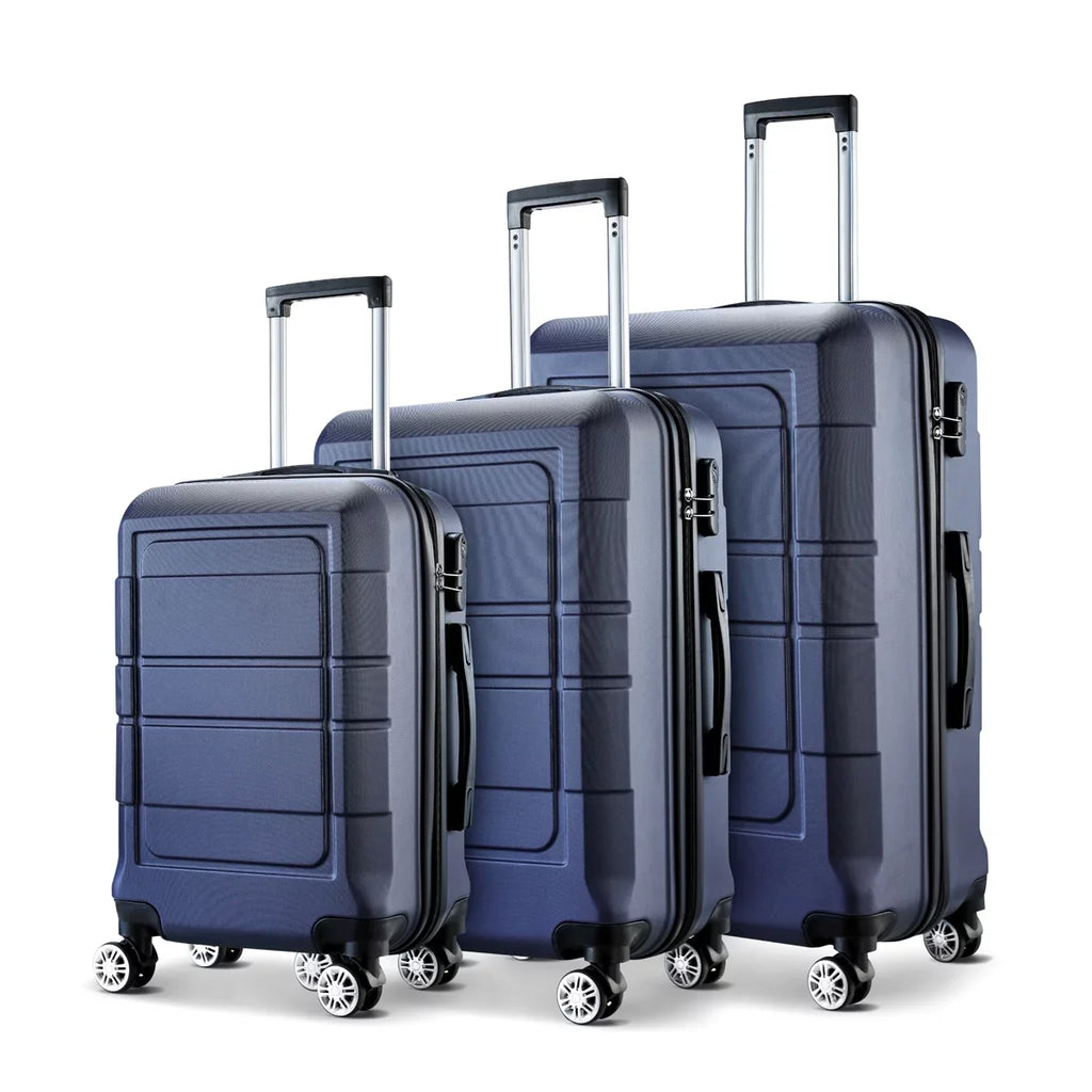 Blue Luggage Lock Wheels Expandable Durable Double Sets + Suitcase