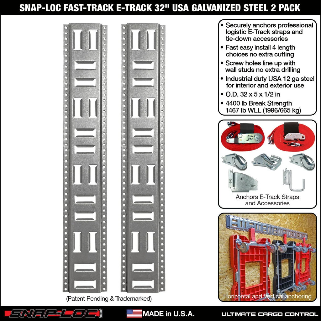 E-Track Fast-Track Galvanized 2-Pack Trailers Horizontal Logistic 32 Tie-Down for Steel - Inch Trucks, Pickups, Vertical,