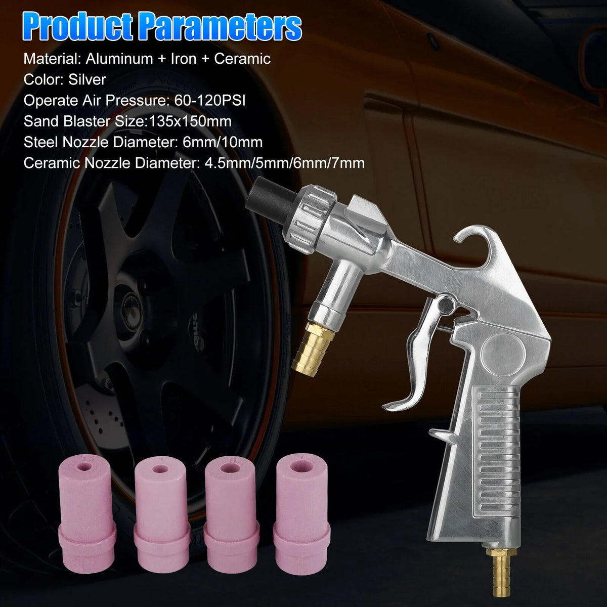 Sand Sandblaster with Gun Nozzle 4 Sandblasting Kit Abrasive Blaster Air Ceramic