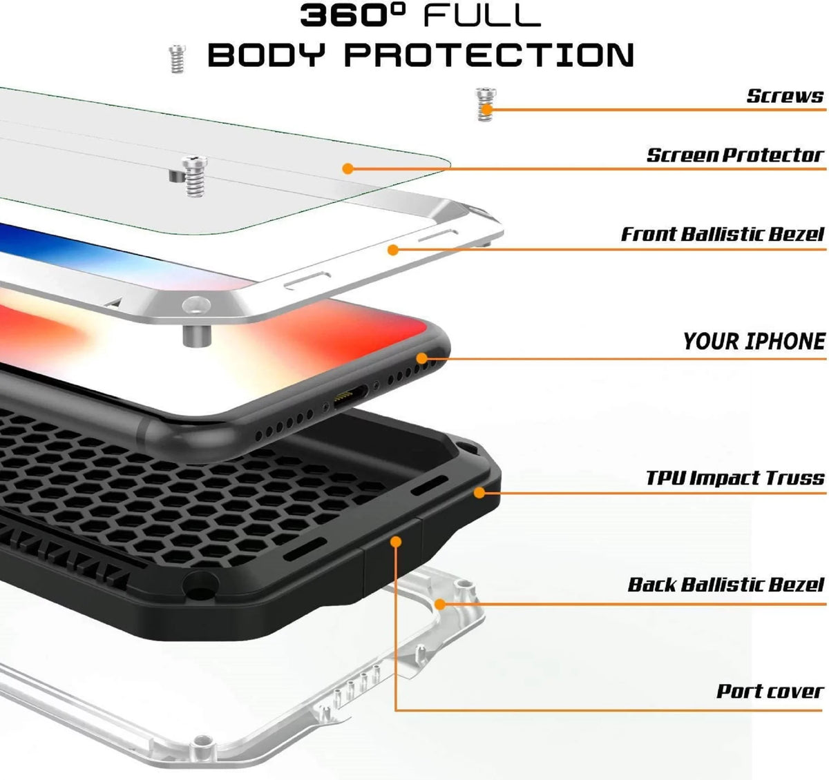 iPhone Grade Duty Case (Silver) Aluminum Protection, Shockproof Gorilla Scratch 6 Rugged Travel Heavy Glass Metal Military and Outdoor Defensive