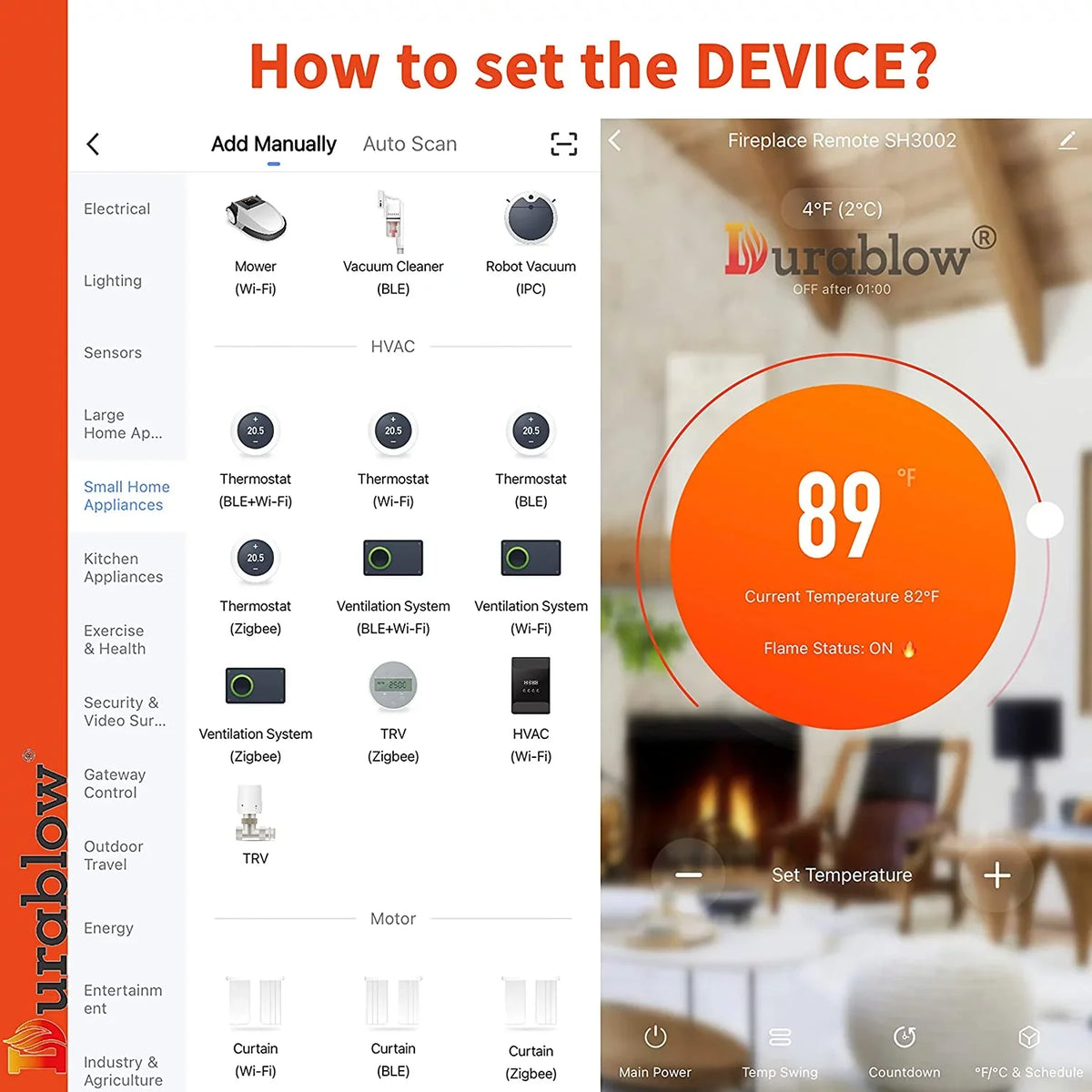 Kit Control Smart Functions Plastic Remote SH3001 (Wifi, Fire (On/Off, Case)) Durablow Gas Fireplace