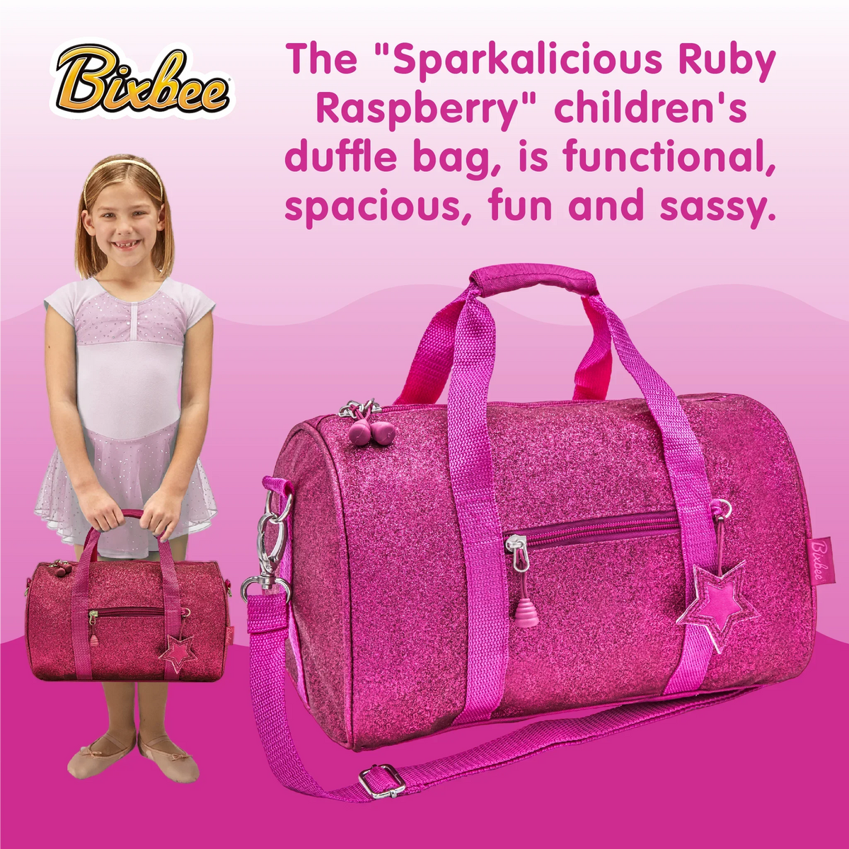 Medium Pink for and Duffel Sparkalicious and Small, Kids Dance, Bixbee Bag Large, School Sports,