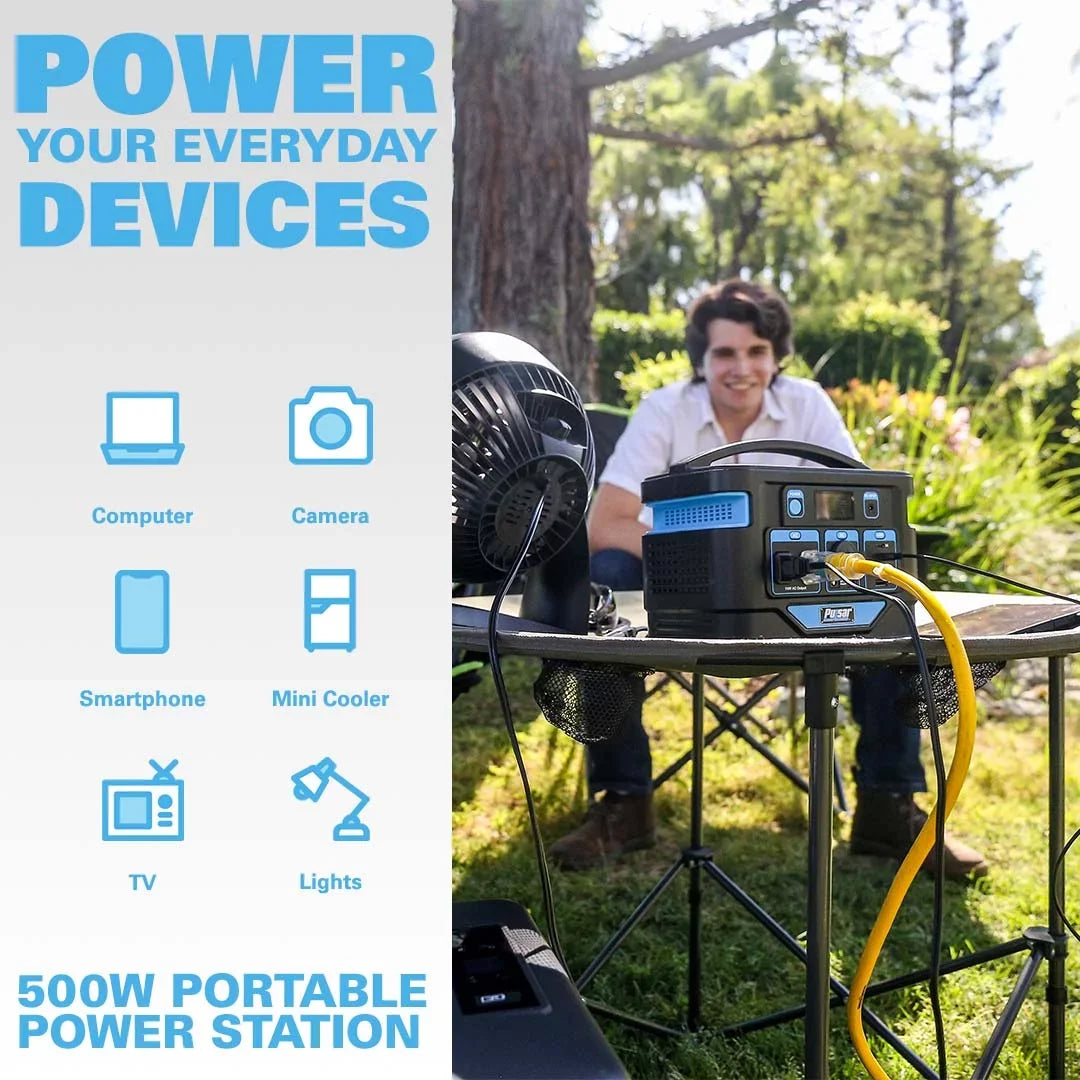 Pulsar Display with Wireless Station Lithium-Ion (518Wh and 500 Watt Portable Power Capacity) Charging Pad