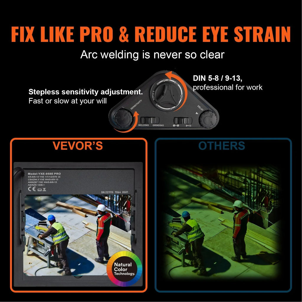 Darkening 5.888 Wide 13 Welding True for 4- Sensor in. Vevor Shade to Helmet Auto Solar Color Powered