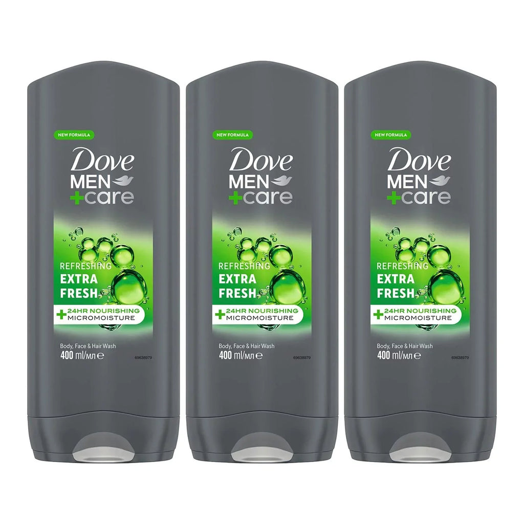 Body 3-In-1 Care Of Wash + Men Micromoisture Refreshing Nourishing Extra For Face 400 Men 24-Hour Pack Wash Technology Ml And Hair, With Fresh Dove Body 3