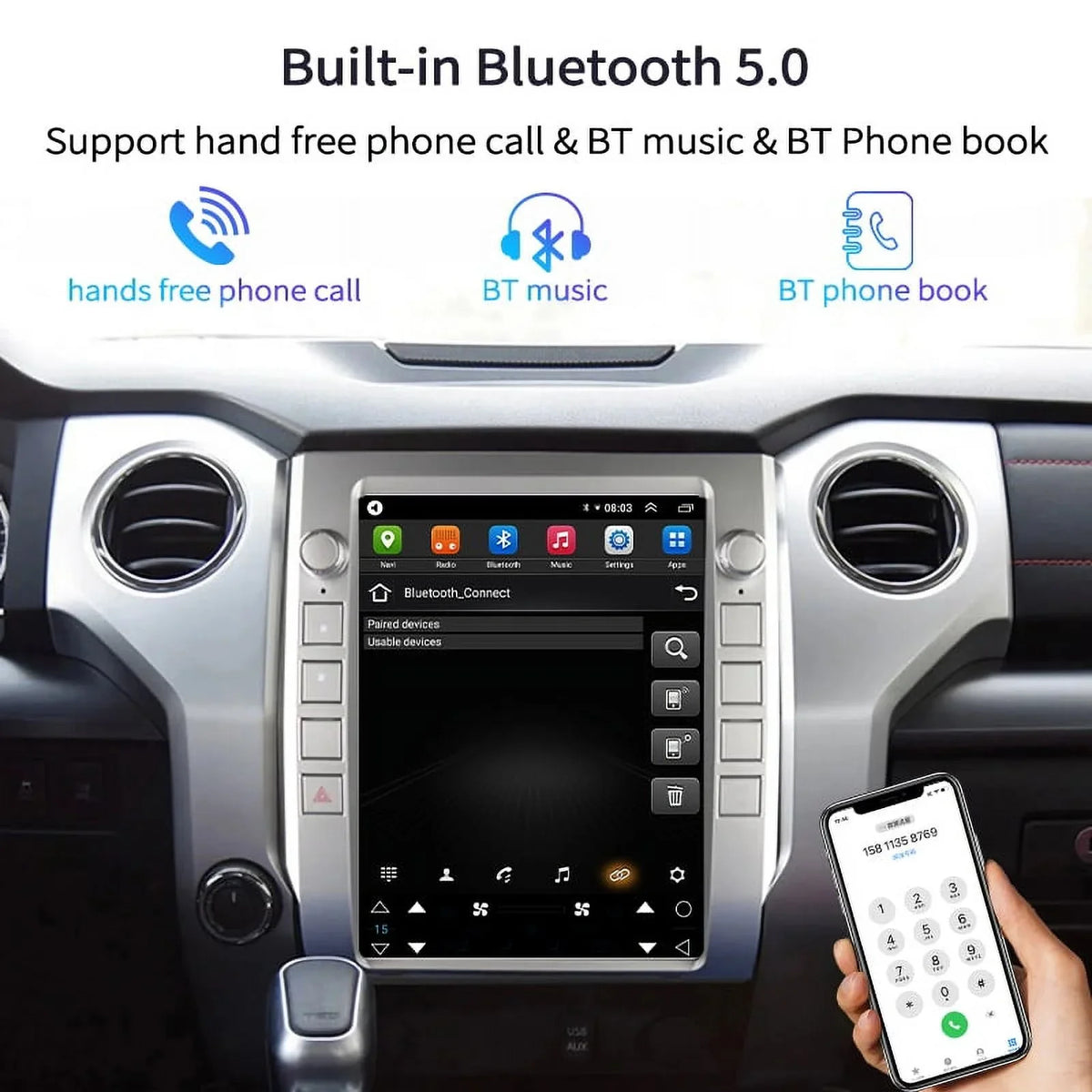 Multimedia Android Car Carplay Tundra Head Unit Auto 2014-2020 Radio , Player For 12.1 Stereo Car 4GB+64GB Toyota Inch , Built-in Android