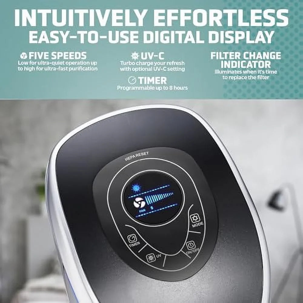 Air 1 Pure Shields Helps Pollutants, Removes 915 Purifier Filter, in Large Genuine Germs, to Hour, 28", Black, up of 13 GermGuardian 99.97% with Reduce AC5250PT Light ft. Sq. Pet -C Rooms
