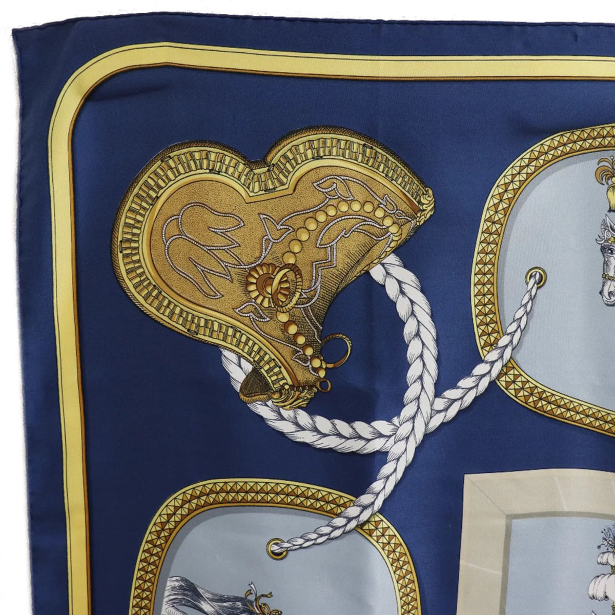 Carre Hermes Scarf (Fair) Pre-Owned 90 Blue Dressed Silk Horse Women's