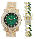 '- Money Round Watch w/Bling-ed Mens Green) Bracelet Out Gold Bling-ed Out Luxury (L0504DXB Silver