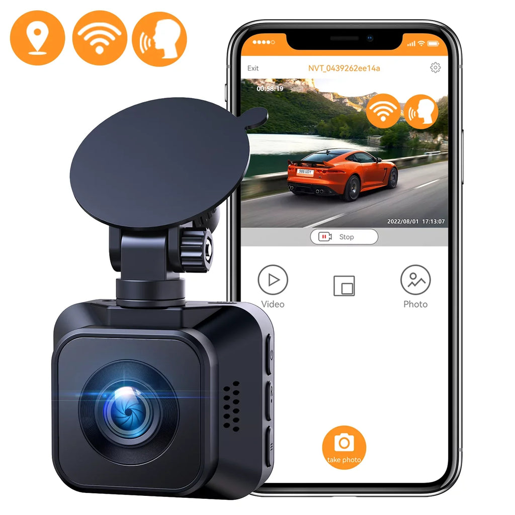 Dash Camera for Control with Front Super Camera Voice Vision, Car WiFi Cam 4K Night Built-in Car