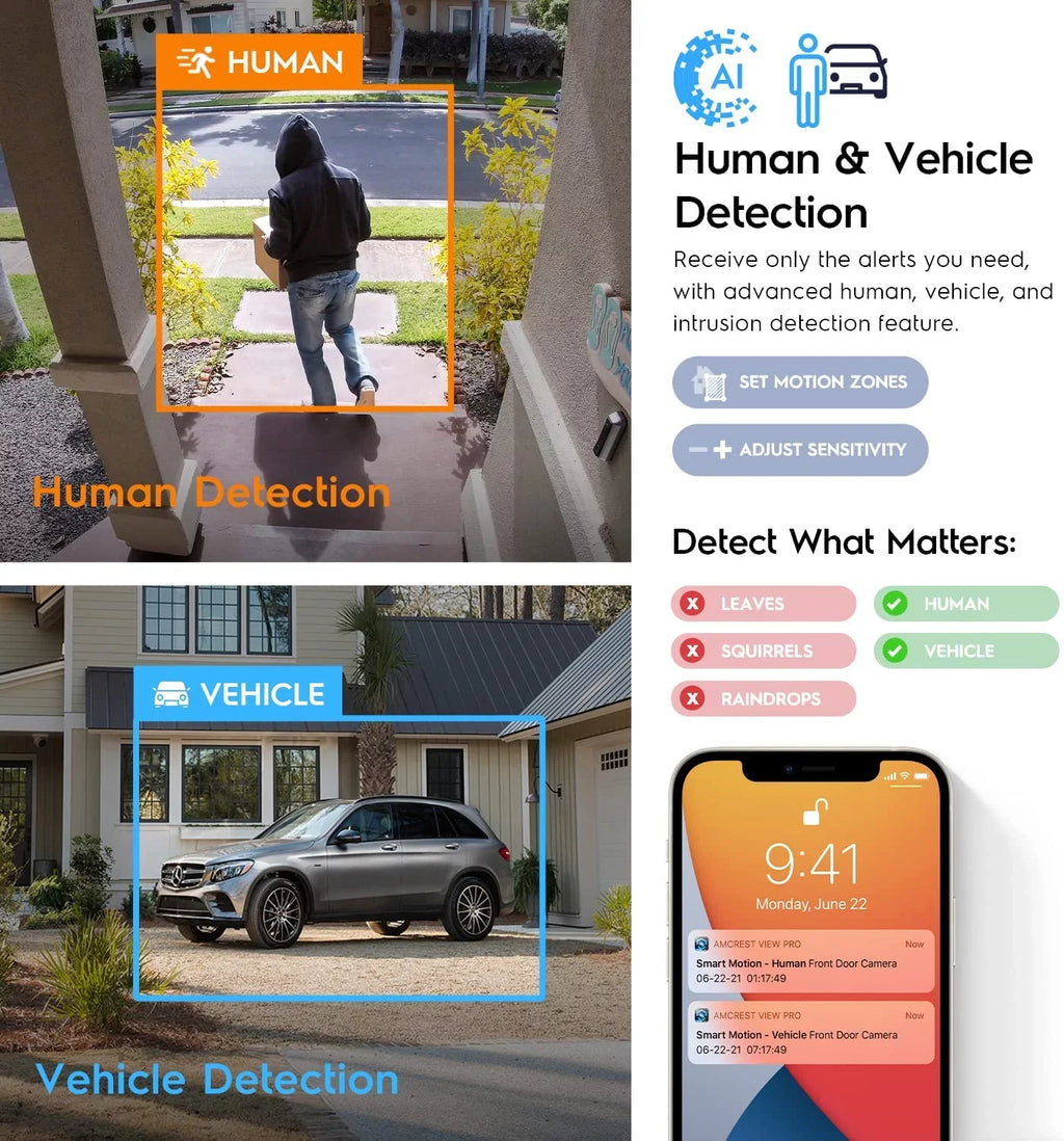 129° & Turret , Built-in Microphone, Human 164ft Nightvision, Security IP5M-T1277EW- 5MP@20fps Camera Amcrest w/ PoE Camera Detection, Vehicle Outdoor,