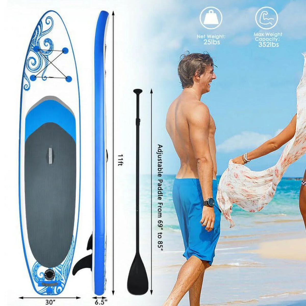 Inflatable Board Moisture Surfing Enjoy Adjustable 11-Feet Paddle Wonderful Sports