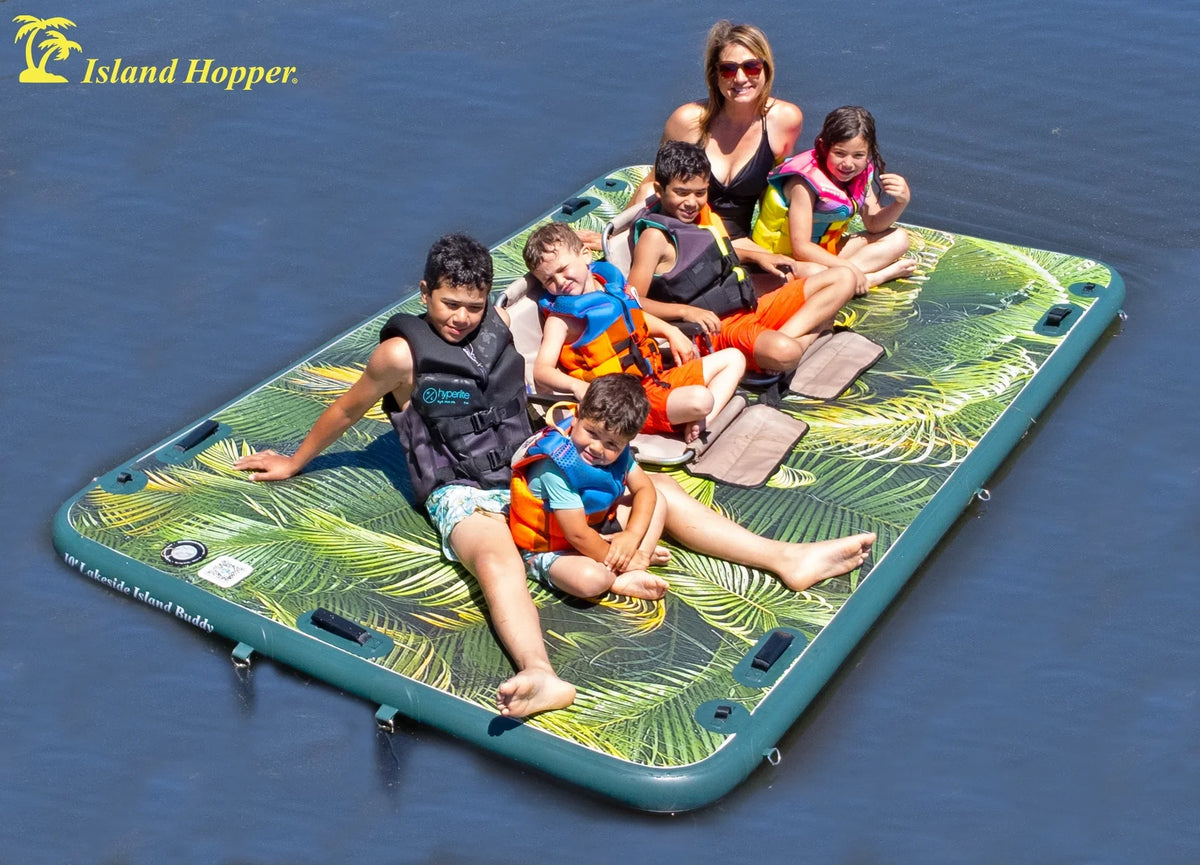 Floating Slide Lakeside Dock Hopper Graphics Tropical Bouncer Series 10ft Island & Inflatable
