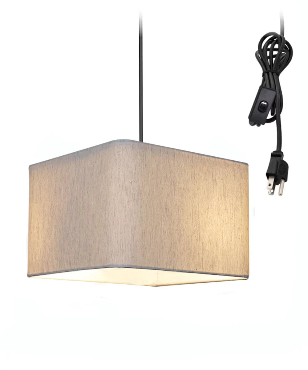 Light Black Square Corner 14"w Drum Plug-In Oatmeal 1 Shade, Cord Pendant Rounded Swag