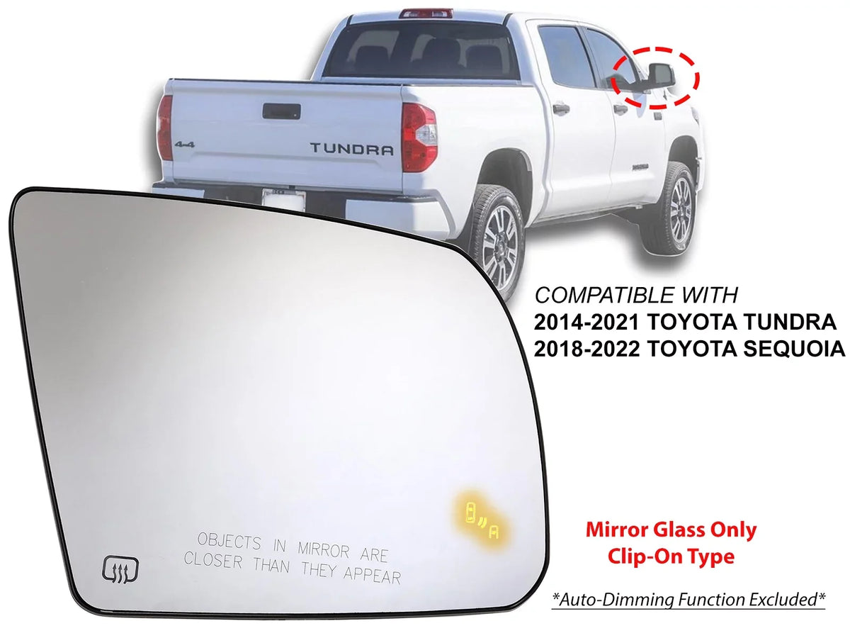 Exterior Detection Side Blind for View Right Power Mirror 879030C090 Passenger Tundra Sequoia Replacement 2018-2022 Rear with TO1325132 2014-2021 Spot Glass Heated