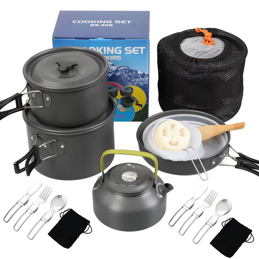 Pot Camping Anself Kit Backpacking Non Mess Kettle Cookware Set with Pan and and for Cooking Stick
