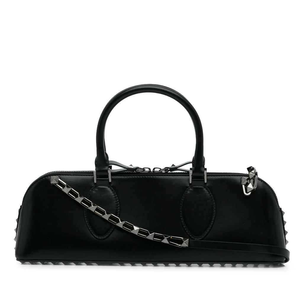 West Authenticated Calf (Good) Unisex East Black Valentino Rockstud Leather Satchel Pre-Owned