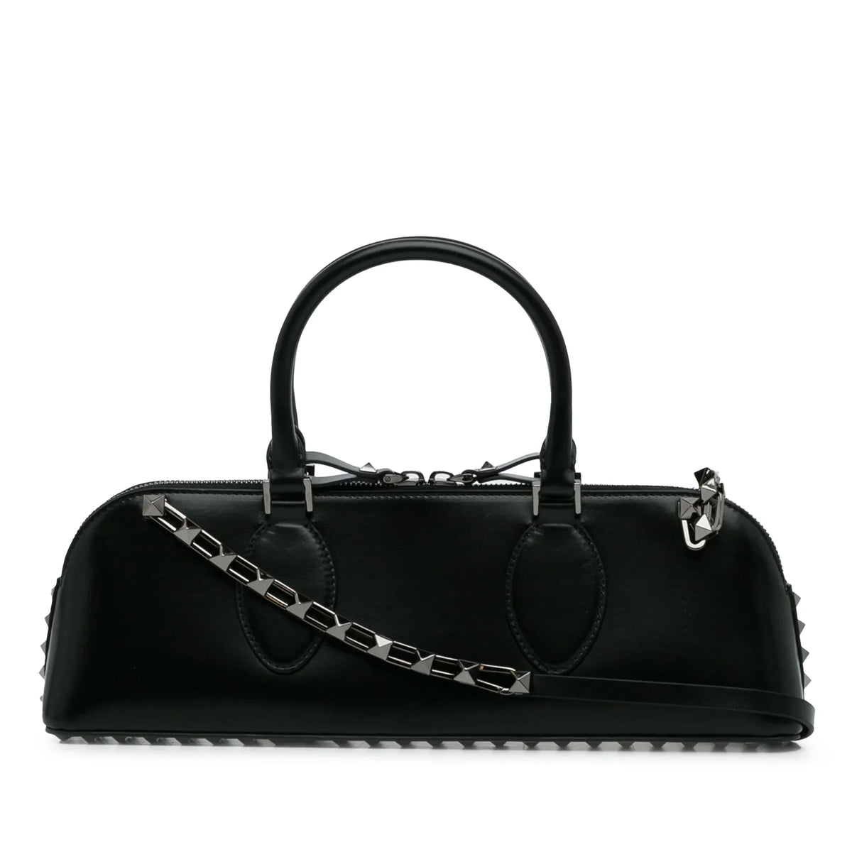West Authenticated Calf (Good) Unisex East Black Valentino Rockstud Leather Satchel Pre-Owned
