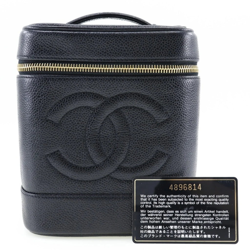 Zipper France in Coco (Good) Pre-Owned Matte Caviar Mark Vanity Made Handbag Ladies Skin Black