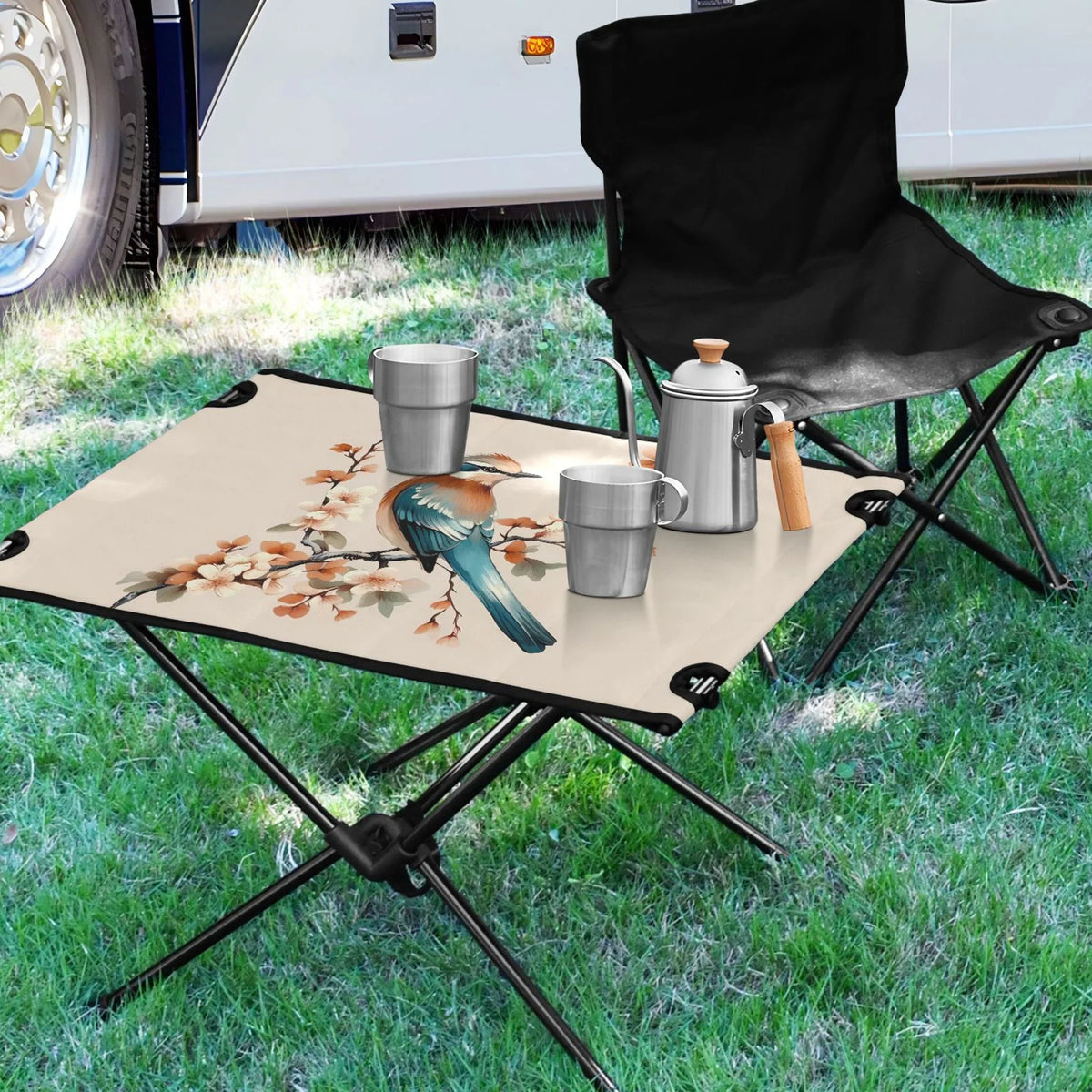 Folding Branches for Picnic Bag Compact Table with Table Fishing Outdoor Camping on Beach Storage Table Travel Birds Flower Portable