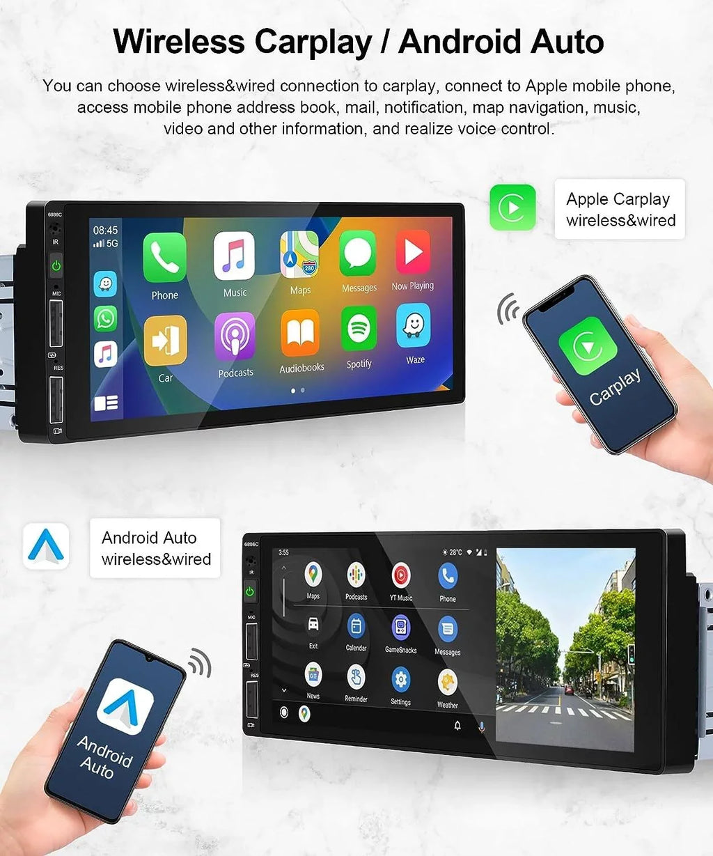 Touchscreen Audio 1 Android Podofo Wireless Player Stereo Bluetooth Link Mic&Backup MP5 Single 6.86'' Mirror Receiver Carplay Multimedia Auto ,with Camera Radio Car Car Din