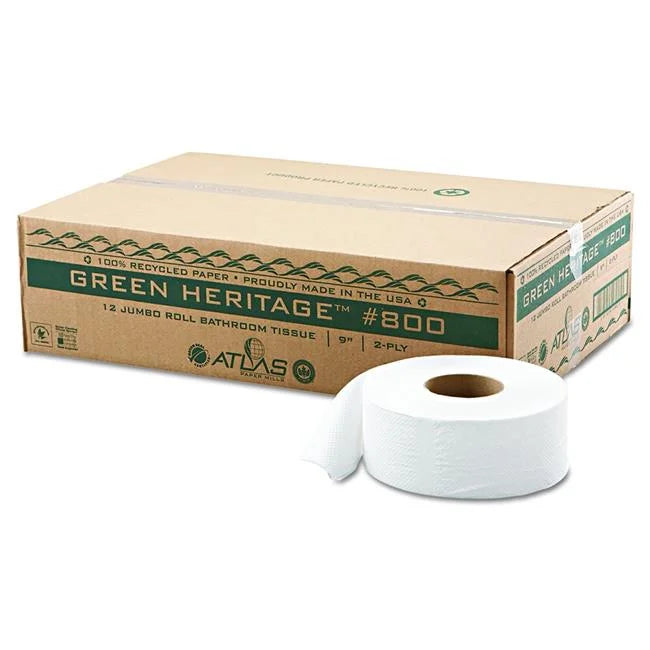 Roll 2ply 800 Economy Tissue, Junior Bathroom 12 Heritage 9 of in. Green Pack