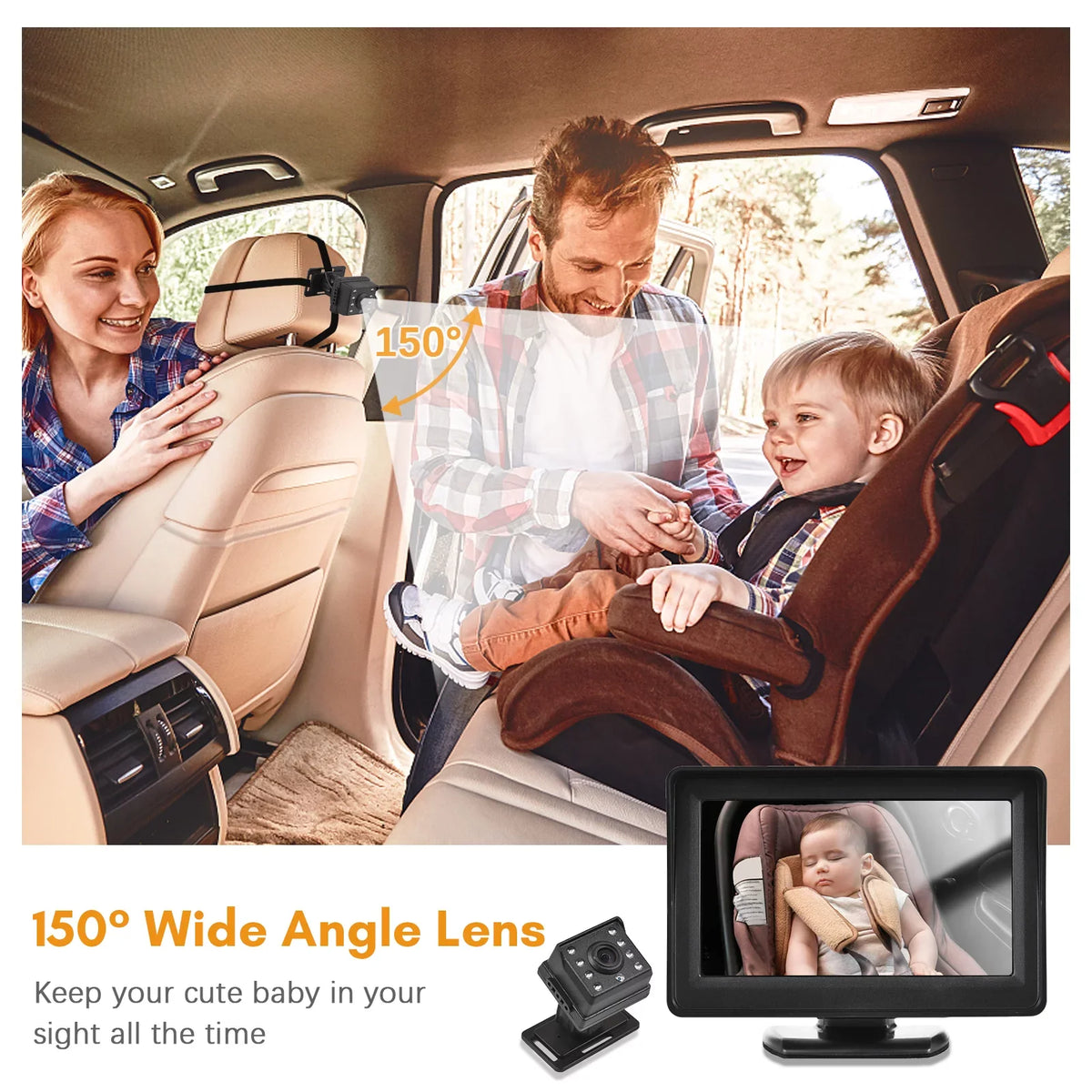 for 1080P Display Easy View Car Mirror Mirror 150° Car Car Rear Installation 4.3 Seat Inch Wide Arealer Facing Monitor Monitor Seat
