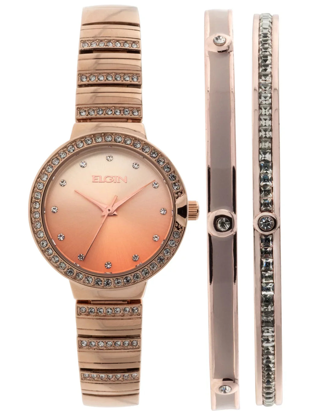 Rose Adult (EG160012RGST) Watch Female Elgin Set Gold in Analog Bracelet 3pc and