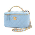 Blue Gold Pre-Owned Bag AP2805 Caviar Skin Logo Vanity (Good) Handle Shoulder Hardware Chanel